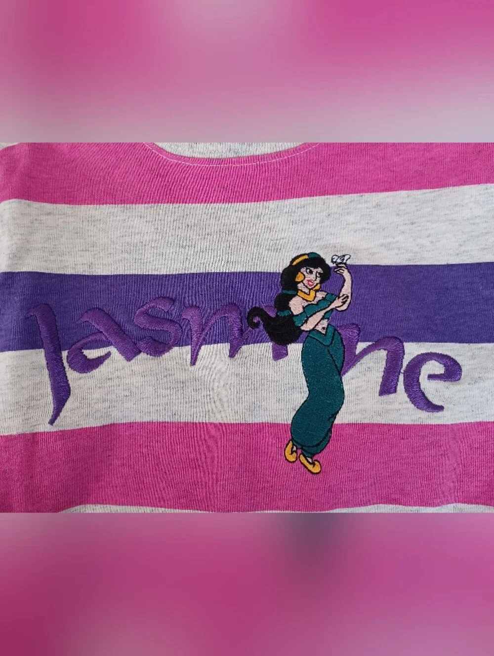 NWOT RARE VINTAGE DISNEY KIDS EMBROIDERED JASMINE STRIPED DRESS 2/3 MADE IN USA